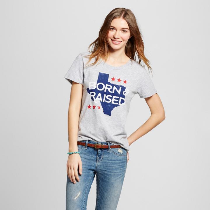 Awake Women's Texas Born & Raised T-shirt L - Heather Gray (juniors')