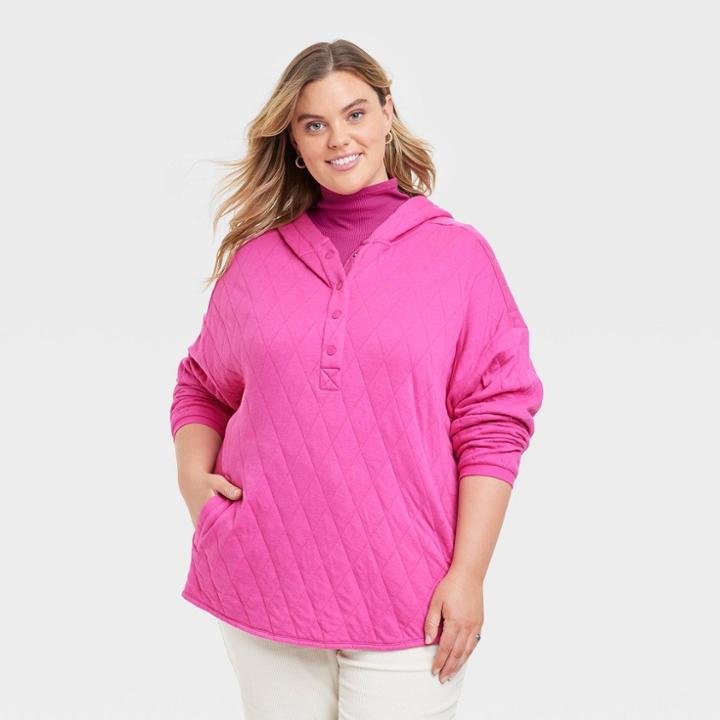 Women's Plus Size Quilted Hooded Sweatshirt - Universal Thread Pink