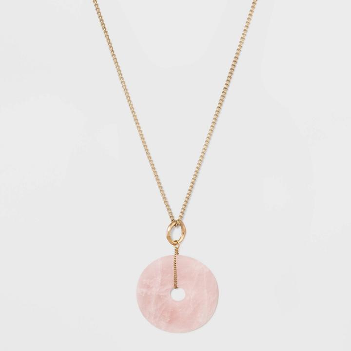 Semi Precious Zinc Casting And Brass Chain Pendant Necklace - Universal Thread Light Pink, Women's