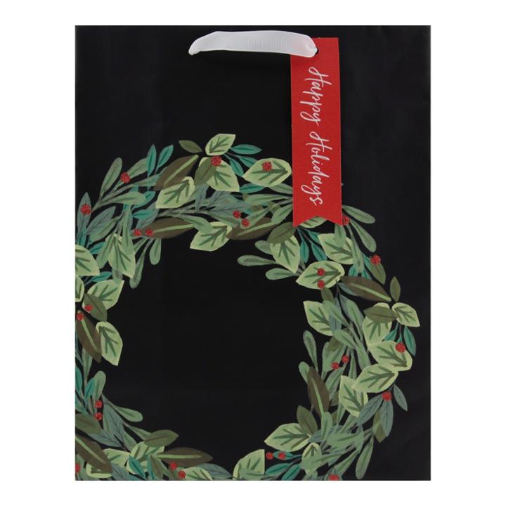 Large Wreath Christmas Gift Bag Black - Wondershop