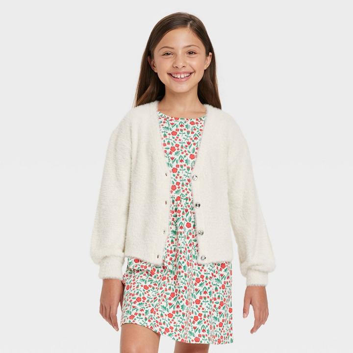 Girls' Eyelash Cardigan - Cat & Jack Off-white
