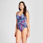 Women's Tie Front One Piece - Aqua Green Pink