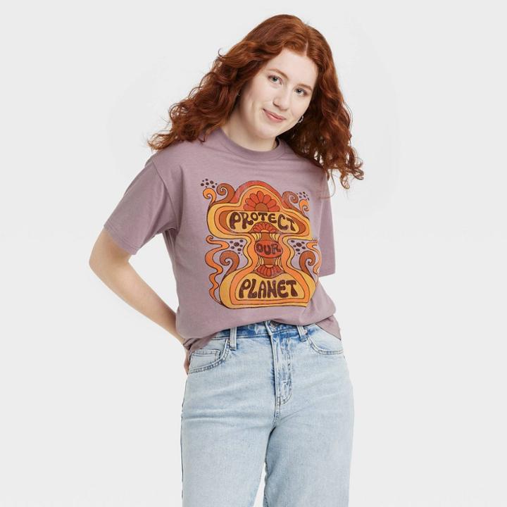 Desert Dreamer Women's Protect Our Planet Short Sleeve Graphic T-shirt - Purple