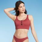 Women's Lightly Lined Longline Button-front Ribbed Bikini Top - Shade & Shore Mahogany