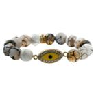 Women's Zirconite Evil Eye Charm Faceted Colored Stones Stretch Bracelet-gray, Gray
