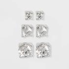 Women's Sterling Silver Stud Earrings Set With Round Cubic Zirconia 3pc - A New Day