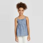 Girls' Tie Front Woven Tank Top - Cat & Jack Blue