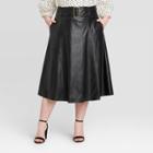 Women's Plus Size Mid-rise Belted Swing A-line Midi Skirt - Who What Wear Black
