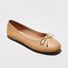 Women's Alyssa Faux Leather Bow Ballet Flats - A New Day Tan