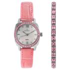 Peugeot Watches Peugeot Women's Swarovski Crystal Accented Leather Watch & Crystal Tennis Bracelet Gift Set - Pink,