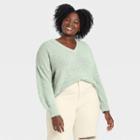 Women's Plus Size V-neck Pullover Sweater - Universal Thread Green