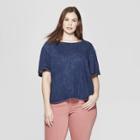 Women's Plus Size Short Flutter Sleeve Crew Neck Top - Universal Thread Indigo X, Blue