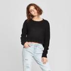 Women's Long Sleeve Ruffle Hem Crop Sweater - Love @ First Sight (juniors') Black