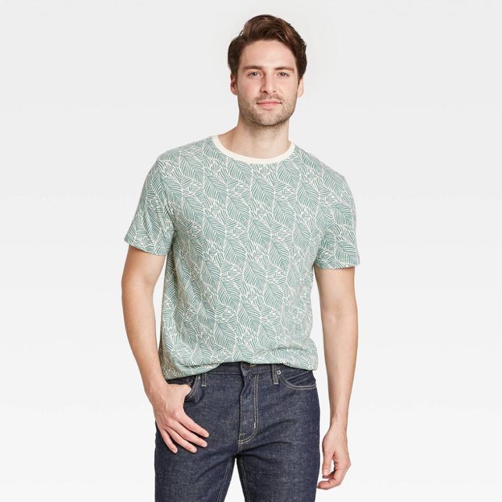 Men's Floral Print Regular Fit Short Sleeve Crew Neck Novelty Jersey T-shirt - Goodfellow & Co Green