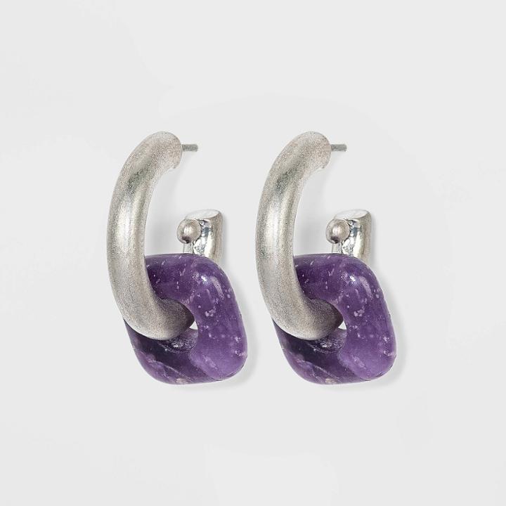 Lepidolite Semi-precious Square Shaped Charm Hoop Earrings - Universal Thread Purple