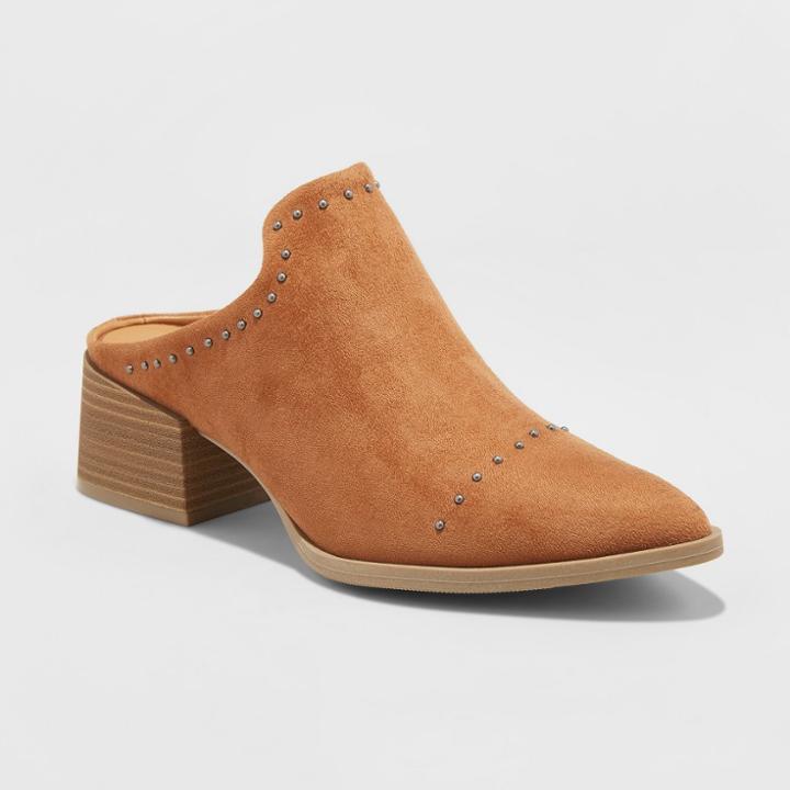 Women's Crista Studded Pointed Toe Heeled Mules - Universal Thread Cognac (red)