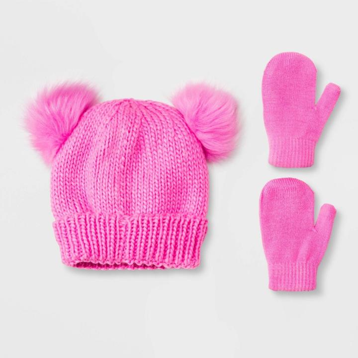 Toddler Girls' Knit Trapper & Magic Mittens Set - Cat & Jack Pink