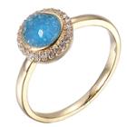 18k Yellow Gold Plated Sterling Silver Turquoise Blue Dyed Genuine Druzy And Cubic Zirconia Halo Ring, Girl's, Size: Large, Gold/turquoise