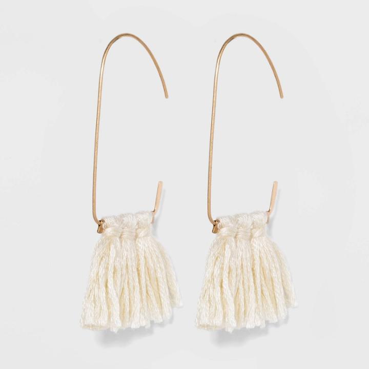 Wire U Shaped Threader And Tassel Cluster Earrings - Universal Thread White