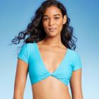 Women's Twist-front Short Sleeve Bralette Bikini Top - Wild Fable Blue Xxs