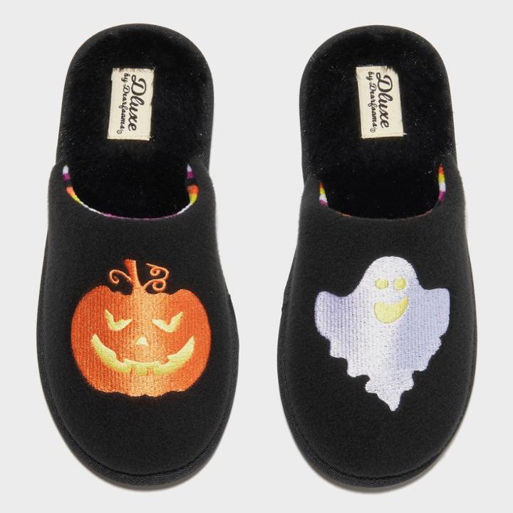Women's Dluxe By Dearfoams Halloween Ghost Slippers - Black