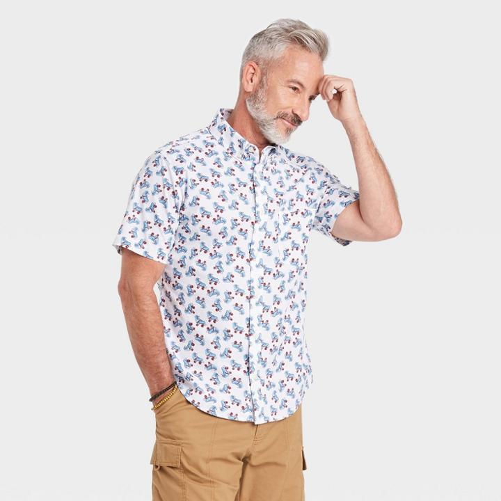 Men's Slim Fit Stretch Poplin Short Sleeve Button-down Shirt - Goodfellow & Co Bright White