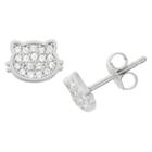 Tiara 0.19 Ct. T.w. Children's Pave Cubic Zirconia Kitty Cat Earrings In Sterling