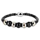 Men's Crucible Stainless Steel And Leather Bead Maze Bracelet - Black, Size: Small, Black/silver/silver