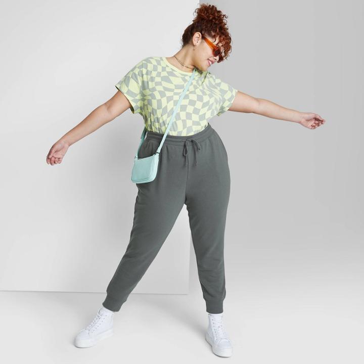 Women's Plus Size High-rise Slim Fit French Terry Jogger Pants - Wild Fable Gray