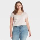 Women's Plus Size Short Sleeve V-neck T-shirt - Universal Thread Heather Cream