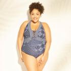 Women's Plus Size Laceup One Piece Swimsuit - Kona Sol Navy/white