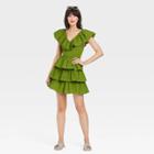 Women's Flutter Short Sleeve Multi-tiered Dress - A New Day Green