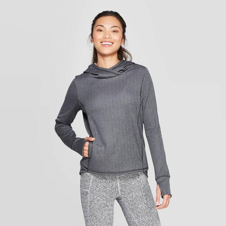 Women's Training Herringbone Long Sleeve Fleece Hooded Pullover - C9 Champion Dark Gray