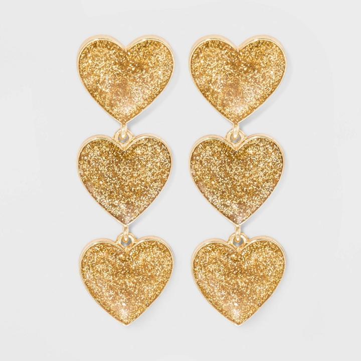 Sugarfix By Baublebar Glittering Tiered Heart Earrings - Gold Glitter, Women's