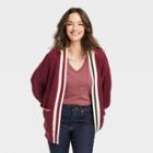 Women's Open-front Cardigan - Universal Thread Burgundy Striped Xs, Red