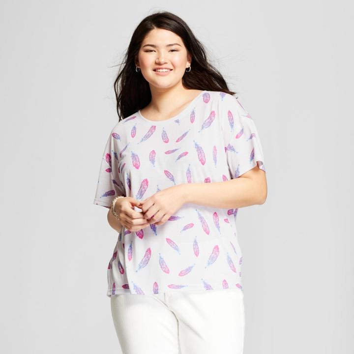 Modern Lux Women's Plus Size Feather Print Short Sleeve T-shirt - Modern