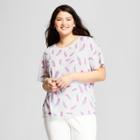 Modern Lux Women's Plus Size Feather Print Short Sleeve T-shirt - Modern
