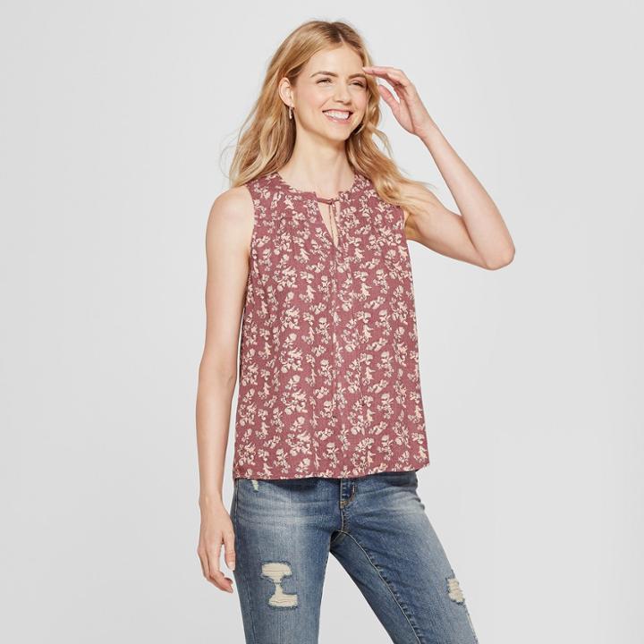 Women's Floral Print Tank - Knox Rose Burgundy