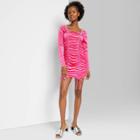 Women's Long Sleeve Ruched Velvet Bodycon Dress - Wild Fable Pink