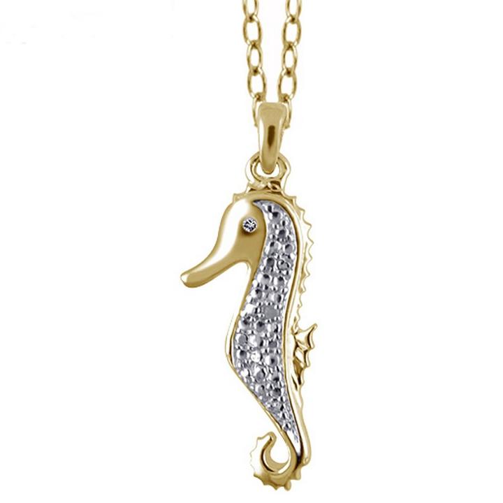 Target Women's Sterling Silver Accent Round-cut White Diamond Pave Set Seahorse Pendant - Yellow