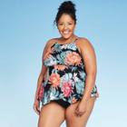 Women's Plus Size High Neck Tankini Top - Kona Sol Floral 14w, Women's, Black