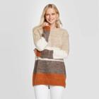Women's Striped Long Sleeve Crewneck Brushed Tunic Sweater - Universal Thread Brown