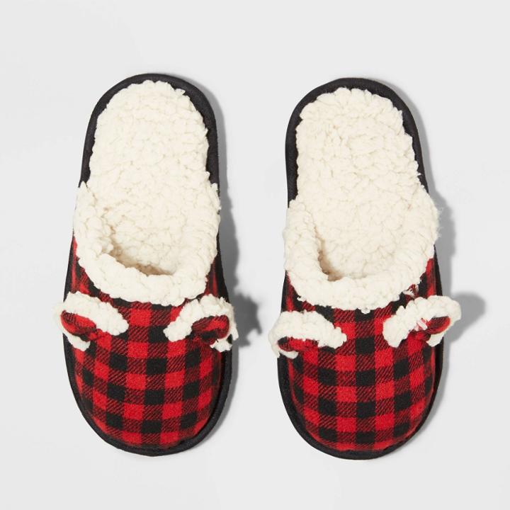 Boys' Family Sleep Youth Plaid Slippers - Wondershop Red