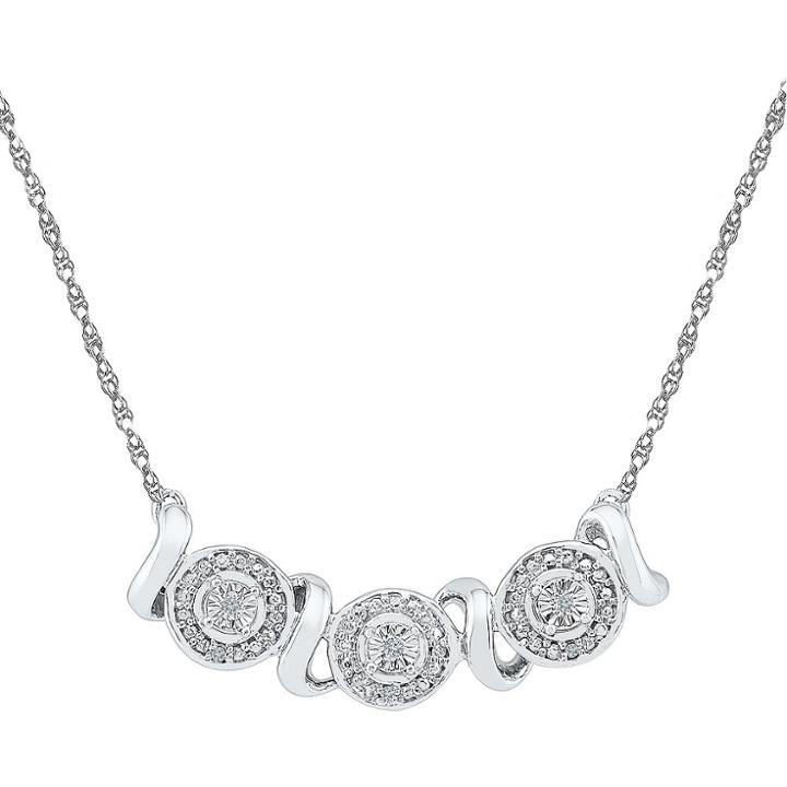 Target Diamond Accent White Diamond Miracle/prong Set Three-stone Frame Necklace In Sterling Silver (ij-i2-i3), Women's