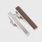 Men's 45mm Brushed Wood And Rhodium Tie Clip 2pc - Goodfellow & Co Silver/brown One Size, Men's,