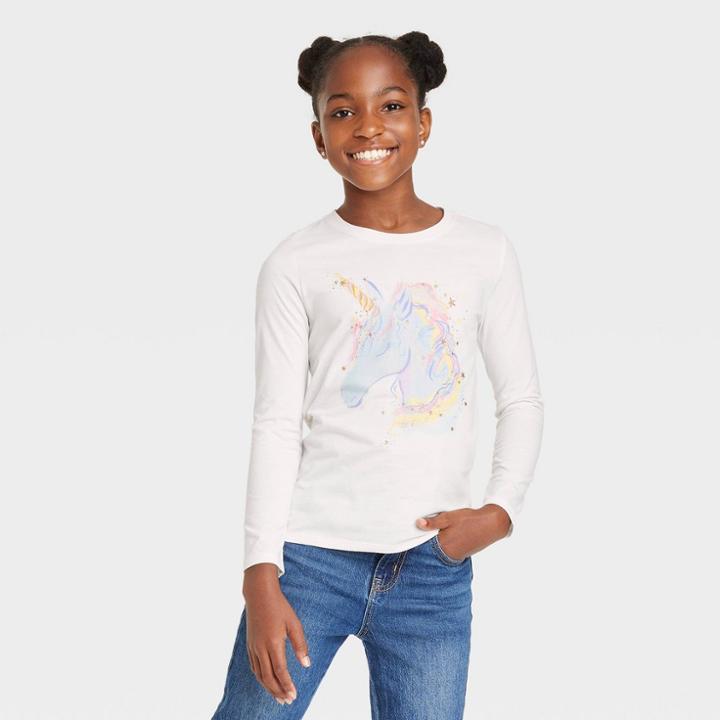 Girls' Long Sleeve 'unicorn' Graphic T-shirt - Cat & Jack Cream