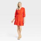 Women's Bishop 3/4 Sleeve Eyelet A-line Dress - Knox Rose Orange