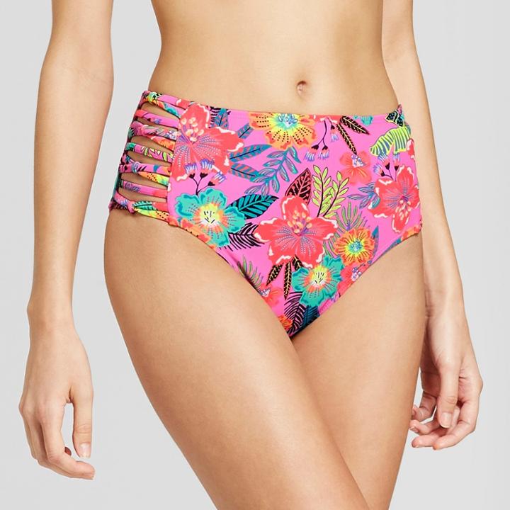 Women's Strappy Cheeky High Waist Bikini Bottom - Xhilaration Pink