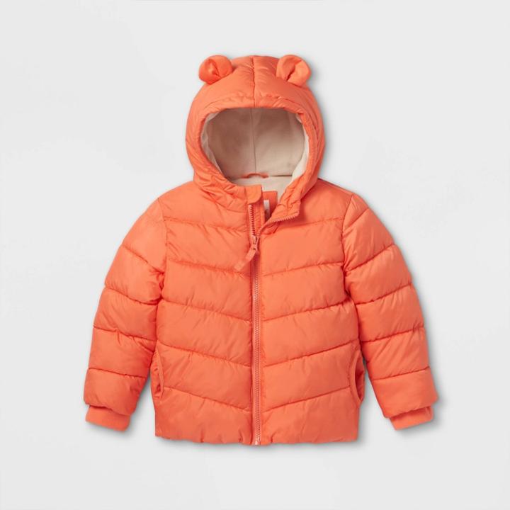 Toddler Girls' Critter Puffer Jacket - Cat & Jack Orange
