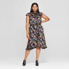 Women's Plus Size Floral Print Button Down Frilled Dress - Who What Wear Black 2x, Black Floral